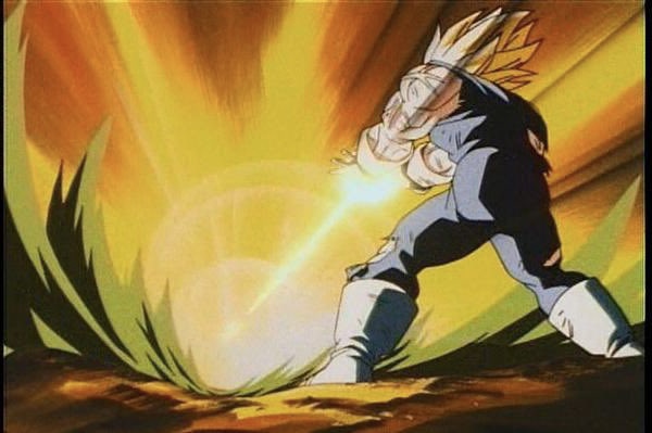 Vegeta in Super Saiyan form performing his ultimate technique Final Flash [Dragon Ball]